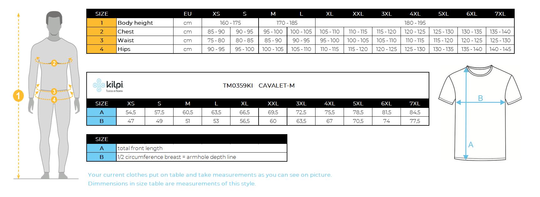 Men´s cycling jersey Kilpi CAVALET-M – Size chart