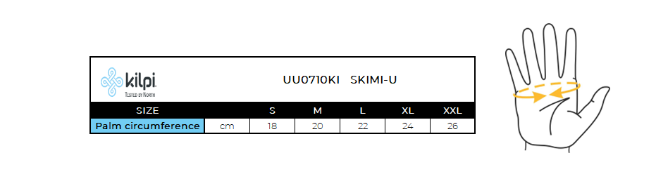 Ski gloves Kilpi SKIMI-U – Size chart