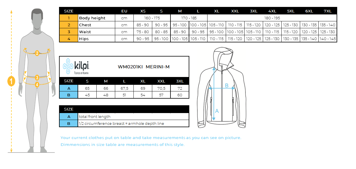 Kilpi MERINI-M men's hoodie – Size chart