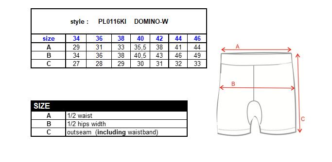 Women's shorts functional leggings Kilpi DOMINO-W – Size chart