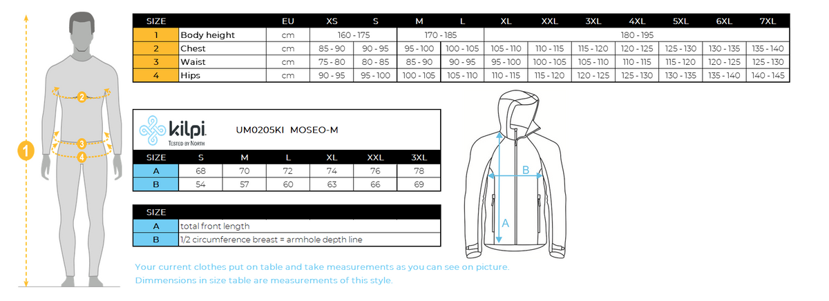 Men´s merino wool sweater Kilpi MOSEO-M – Size chart