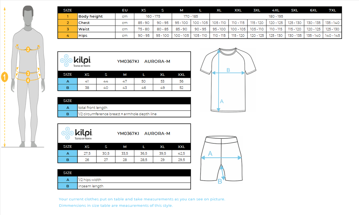 Kilpi AURORA-M men’s cycling jersey – Size chart