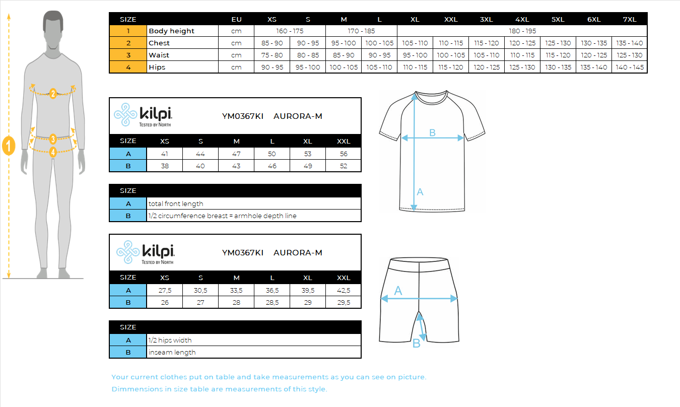 Kilpi AURORA-M men’s cycling jersey – Size chart