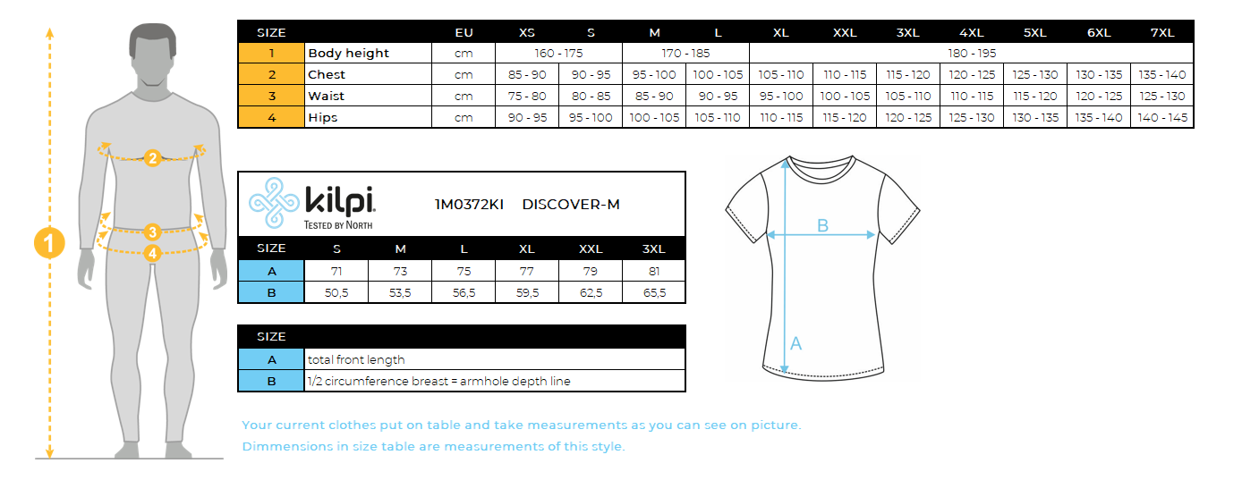 Men's cotton T-shirt Kilpi DISCOVER-M – Size chart