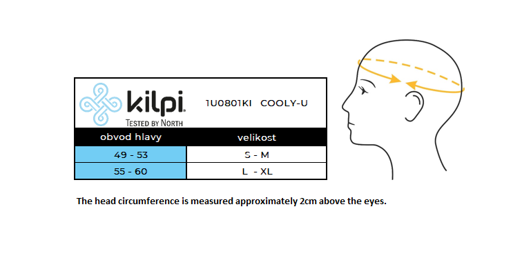 Športová čelenka Kilpi COOLY-U – Tabuľka veľkostí