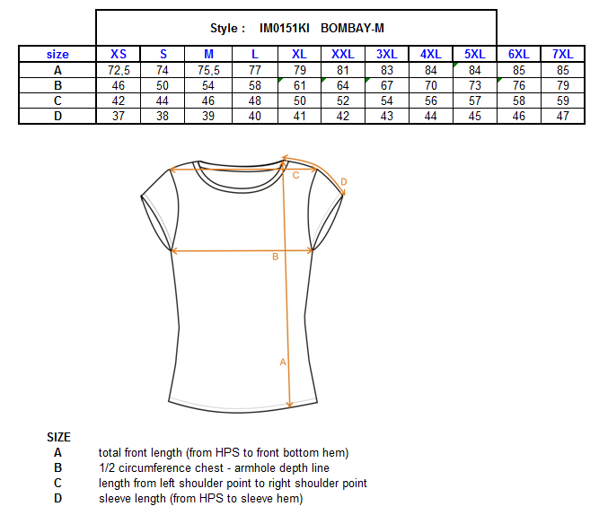 Men´s shirt KILPI BOMBAY-M – Size chart