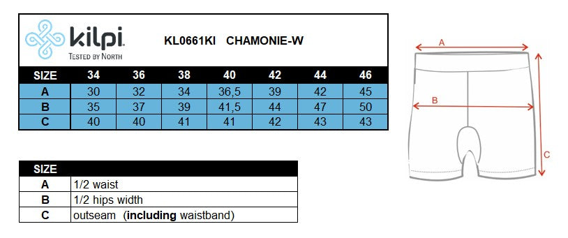 Women's leggings Kilpi CHAMONIE-W – Size chart