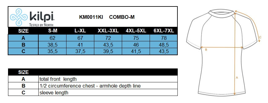 Pánske bežecké tričko Kilpi COMBO-M – Tabuľka veľkostí