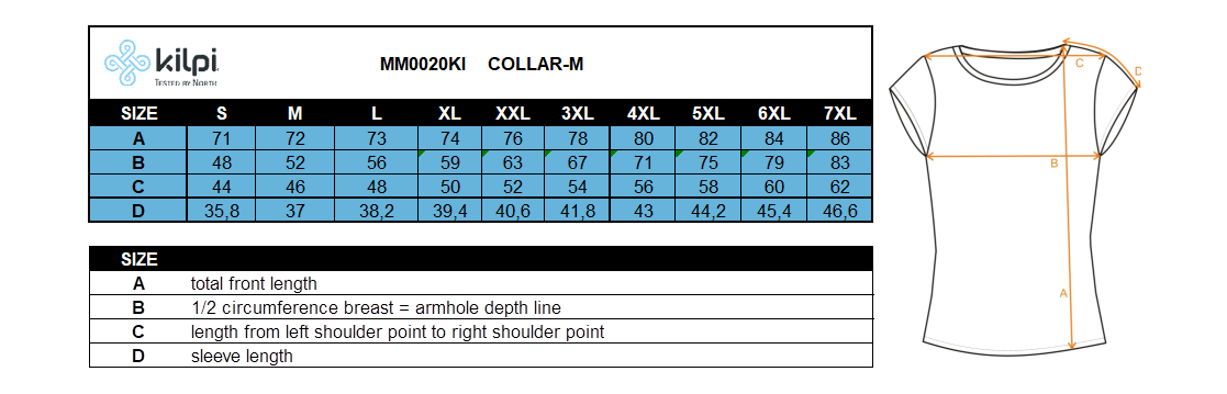 Men's functional polo T-shirt Kilpi COLLAR-M – Size chart