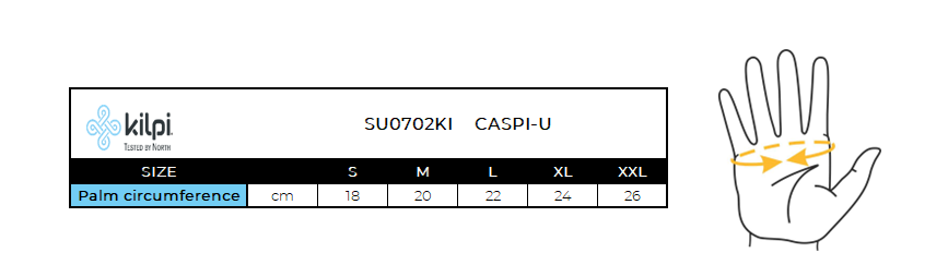 Base vrstvové bežecké rukavice Kilpi CASPI-U – Tabuľka veľkostí